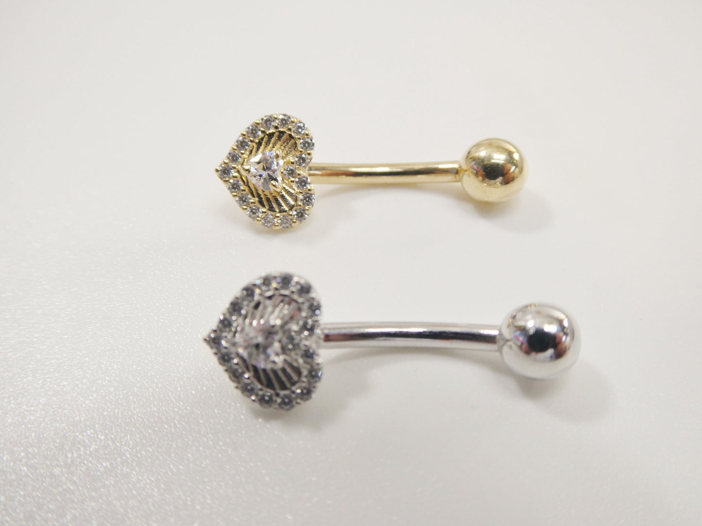 14k real solid yellow gold heart belly button ring piercing