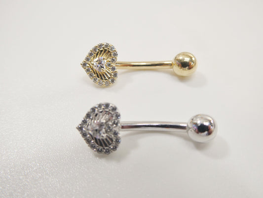 14k real solid yellow gold heart belly button ring piercing