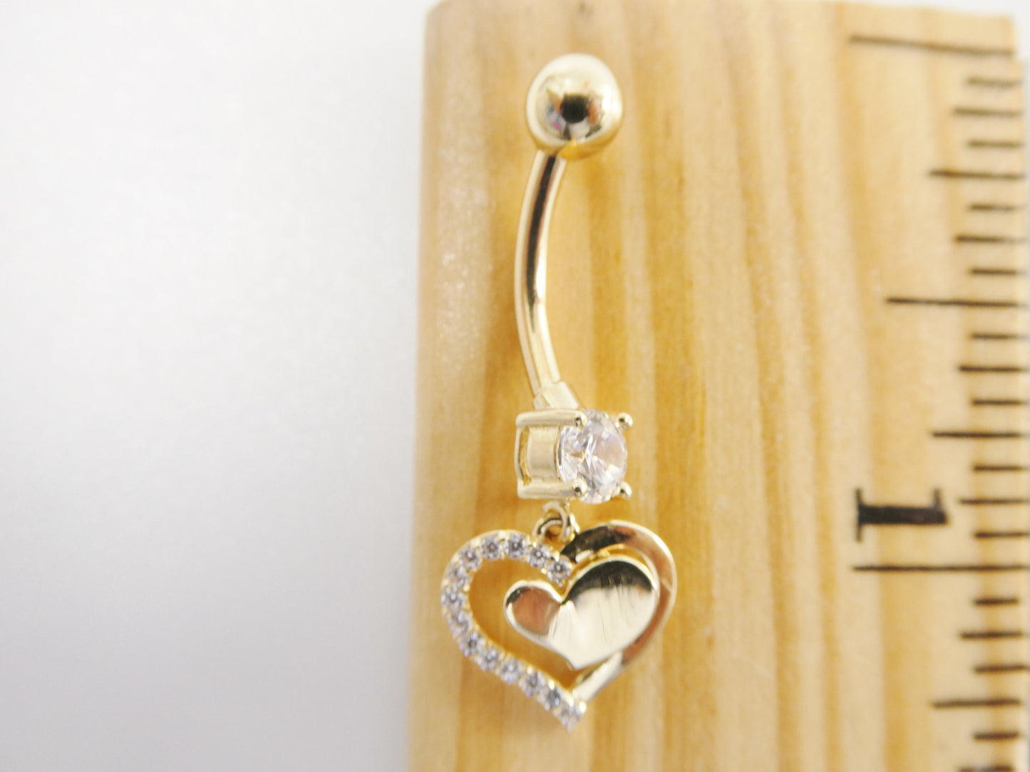 14k real solid yellow gold heart dangling belly button ring piercing