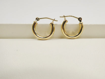 Real 10k Solid Yellow Gold Plain Polish Hoop 12mm Tube Earrings