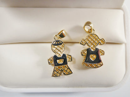 14k Real Solid Yellow Gold Two Tone Boy Girl Charm Pendent