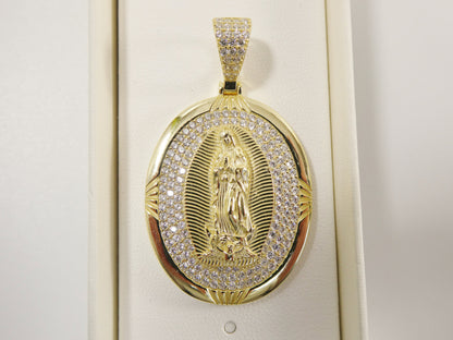 Real 925 Sterling Silver Large Guadalupe Virgin Mary Medallion Pendent