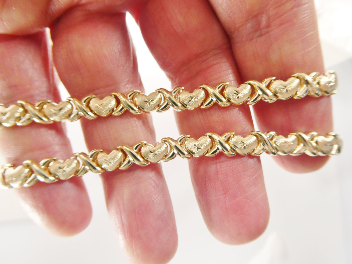 real 10k solid yellow gold 5.5/ 6.5 inch children/women xo heart bracelet