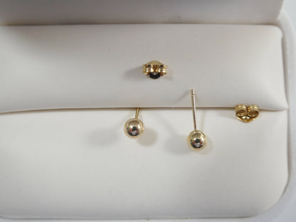 Real 10k Solid Yellow Gold Ball Earrings Push Post