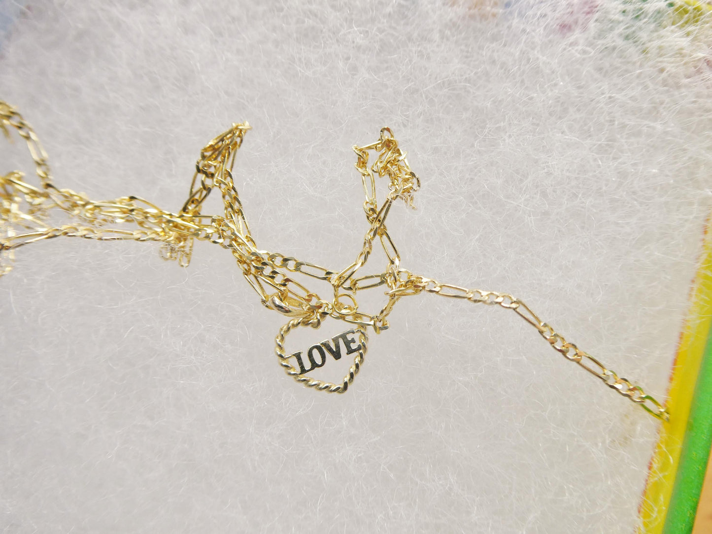 10k Yellow Gold Figaro Chain Necklace with Love Heart Pendant