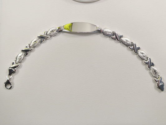 real 925 sterling silver stampato ID bracelet xo xo x heart 14k white gold finish