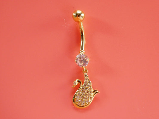14k real solid yellow gold dangling duck belly button ring piercing