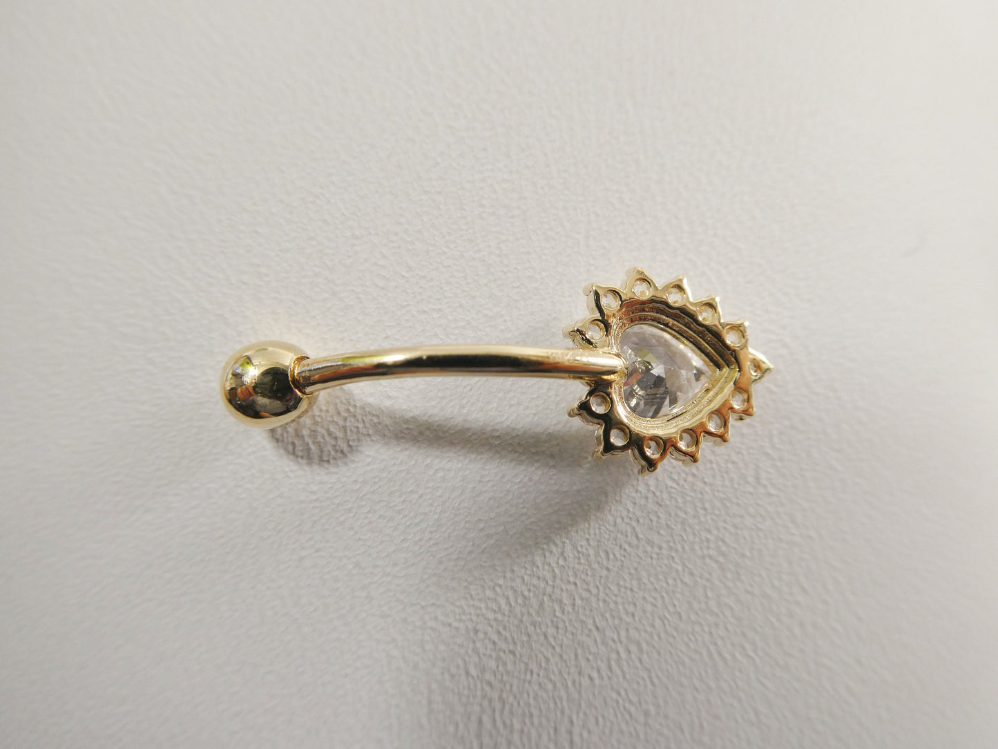 14k real solid yellow gold color stone heart belly button ring piercing