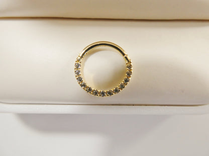 14k Real Solid Yellow Gold CZ Hoop Earring Cartilage Daith Ring Piercing