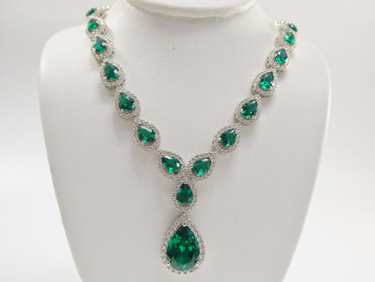 real 925 sterling silver teardrop emerald green women necklace