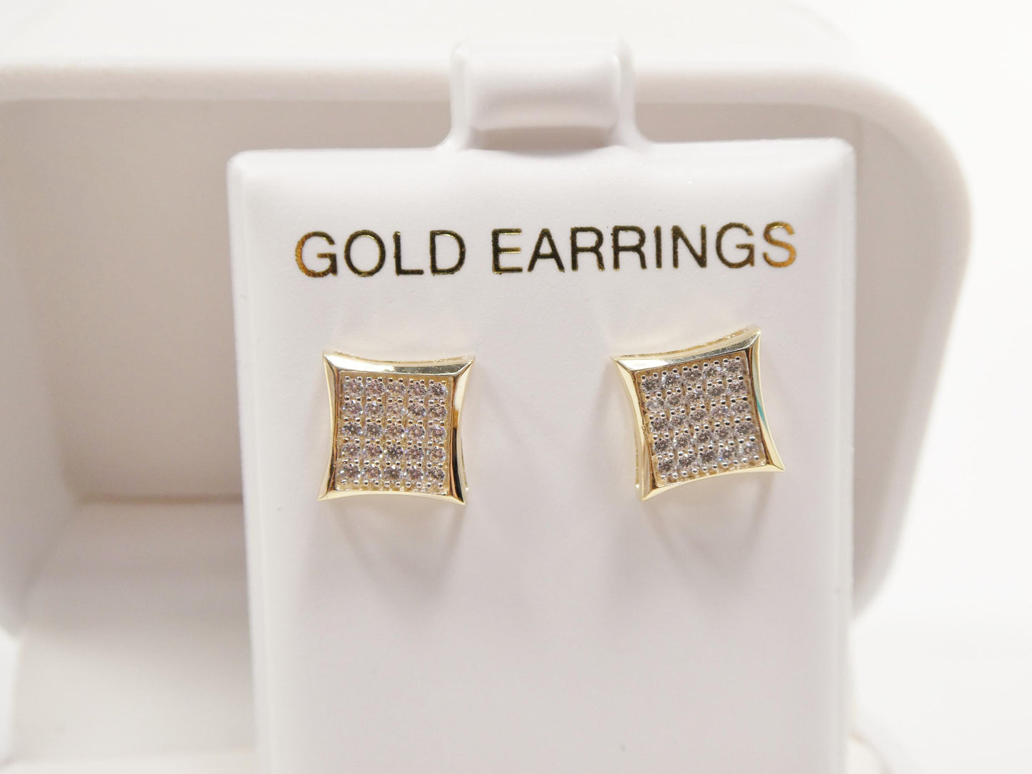real 10k solid yellow gold square kite shape push post stud earrings