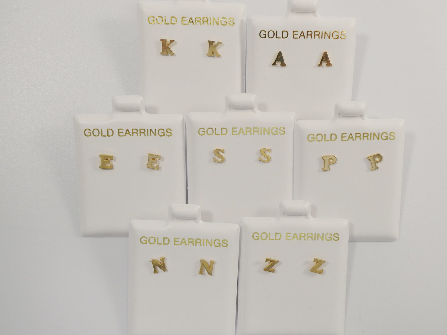 10k real solid yellow gold plain initial letter stud pair earrings