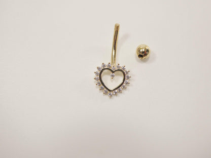 14k real solid yellow gold heart belly button ring piercing
