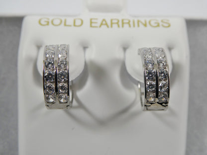 Real 10k Solid Yellow Gold 2 Line Prong Setting Huggie Hoop 13mm Earrings