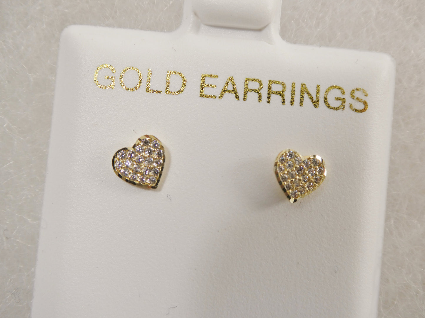 10k Solid Yellow Gold Heart Stud Earrings: Micro Pave Setting