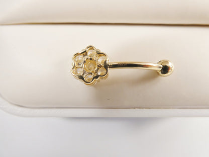 14k real solid yellow gold full stone flower belly button ring piercing