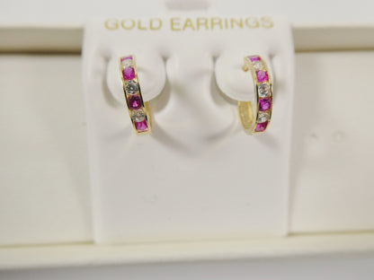 Real 10k Solid Yellow Gold 13mm Prong Setting Huggie Hoop Earrings