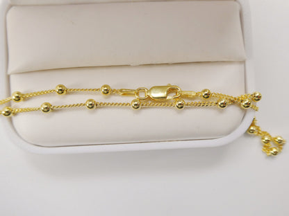 Real 925 Sterling Silver Link Ball 10 Inch Anklet 14k Yellow Gold Finish