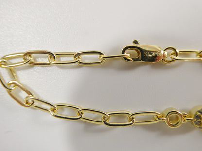 Real 925 Sterling Silver Paperclip Bracelet 14k Yellow Gold Finish