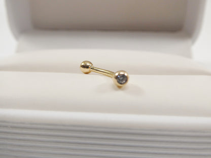 14K Real Solid Yellow Gold White Gold Eyebrow CZ Both Side Curve piercing