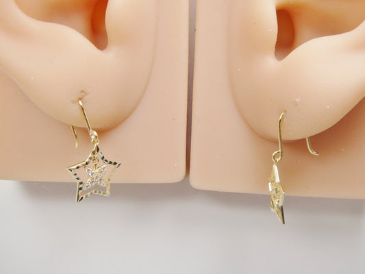 real 10k solid yellow gold dangle star fish hook earring