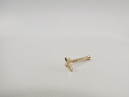14k Real Solid Yellow Gold Diamond Cut Cross Nose Ring
