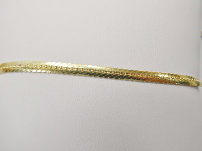 Real 925 Sterling Silver Puff Herringbone 10 Inch Anklet 14k Yellow Gold Finish