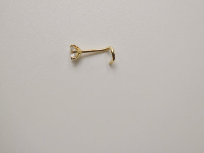 14k Real Solid Yellow Gold 3mm Stone Twist Nose Ring