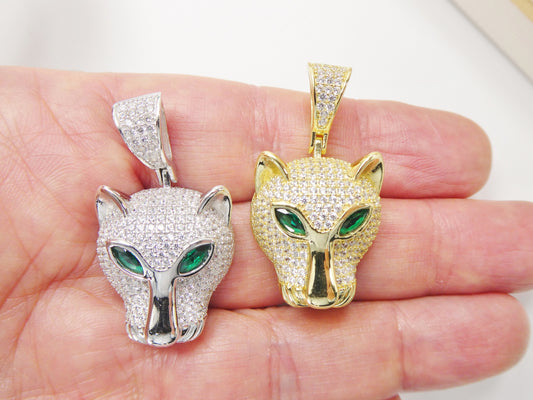 real 925 sterling silver full stone setting leopard designs pendent
