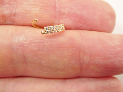 14k Real Solid Yellow Gold CZ Hoop Earring Cartilage Daith Ring Piercing