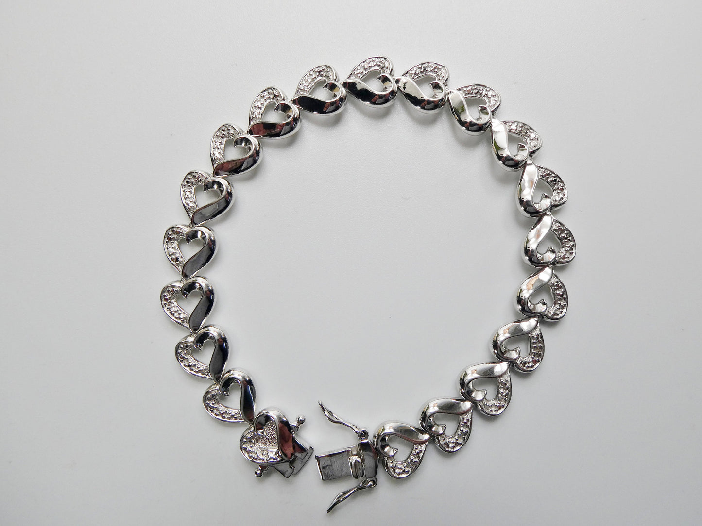 real  925 sterling silver heart diamond bracelet