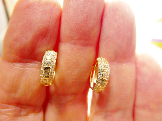 real 10k solid yellow gold designer hoop huggie earrings