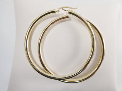 Real 10k Solid Yellow Gold Plain High Polish 50mm Hoop Huggie Earrings