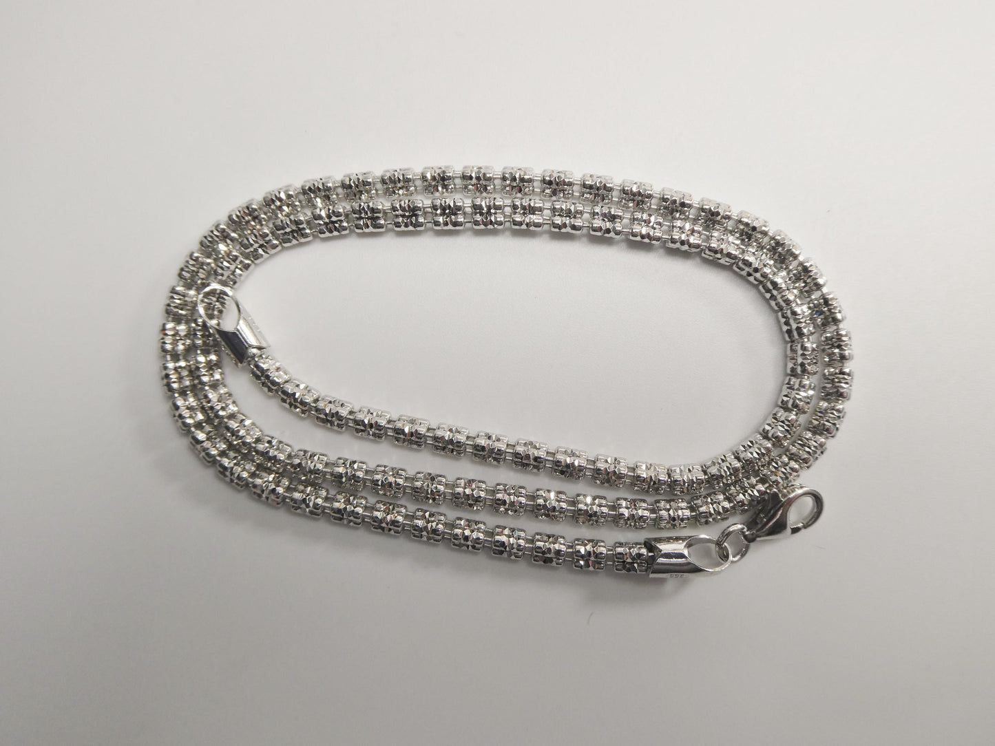 real 925 sterling silver 3 line diamond cut ice link chain necklace