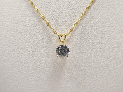 10k Real Solid Yellow Gold 16 Inch Chain and Round Stone Solitaire Pendent Set
