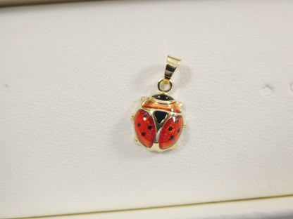 14k Real Solid Yellow Gold Small Enamel Lady Bug Charm Pendent