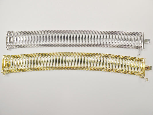 14k yellow gold tone color Cleopatra wide 25MM 7.5 inch bracelet over real 925 sterling silver