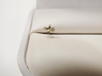 14k Real Solid Yellow Gold Flower Stud Nose Ring