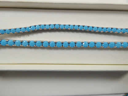 7 Inch 3mm/ 4mm Real 925 Sterling Silver Turquois Tennis Bracelet