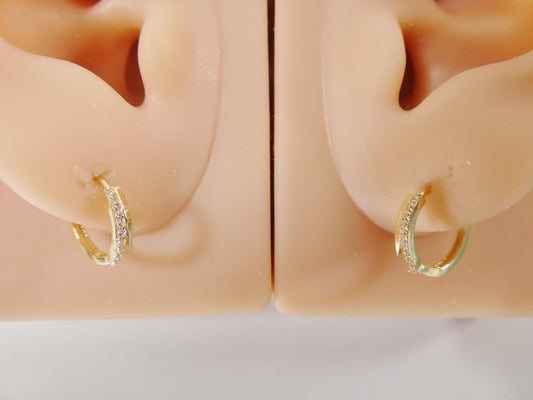 10k real yellow gold design huggies hinged hoop earring daith