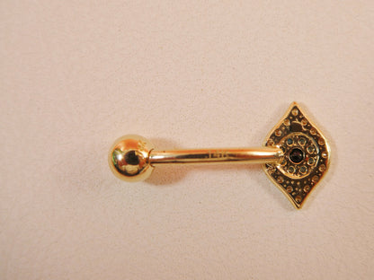 14k Real Solid Yellow Gold Evil Eye Belly Button Ring Piercing