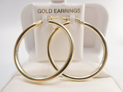 Real 10k Solid Yellow Gold Plain High Polish 40mm Hoop Huggie Earrings
