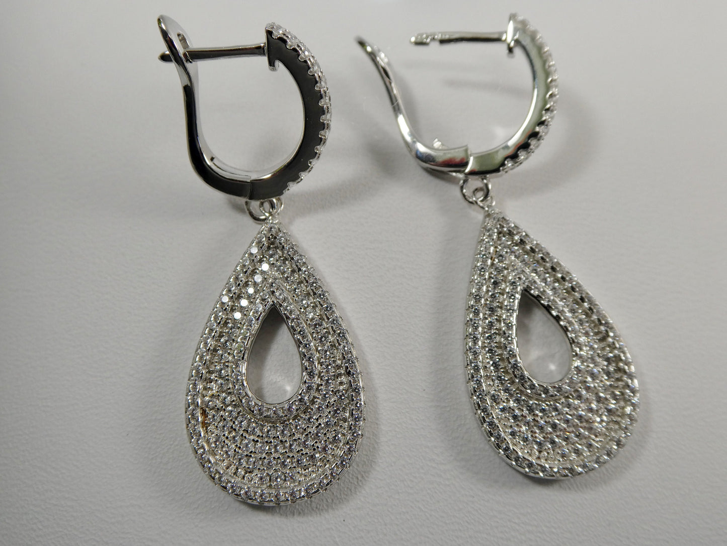 real 925 sterling silver micro pave setting 14k white gold color finish drop earrings
