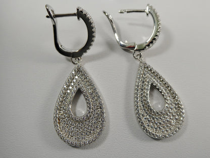 Real 925 Sterling Silver Micro Pave Setting 14k White Gold Color Finish Drop Earrings
