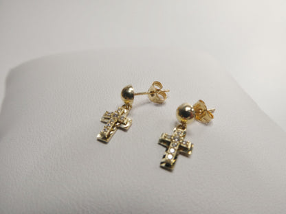 Real 10k Solid Yellow Gold Cross Dropping Push Post Earrings