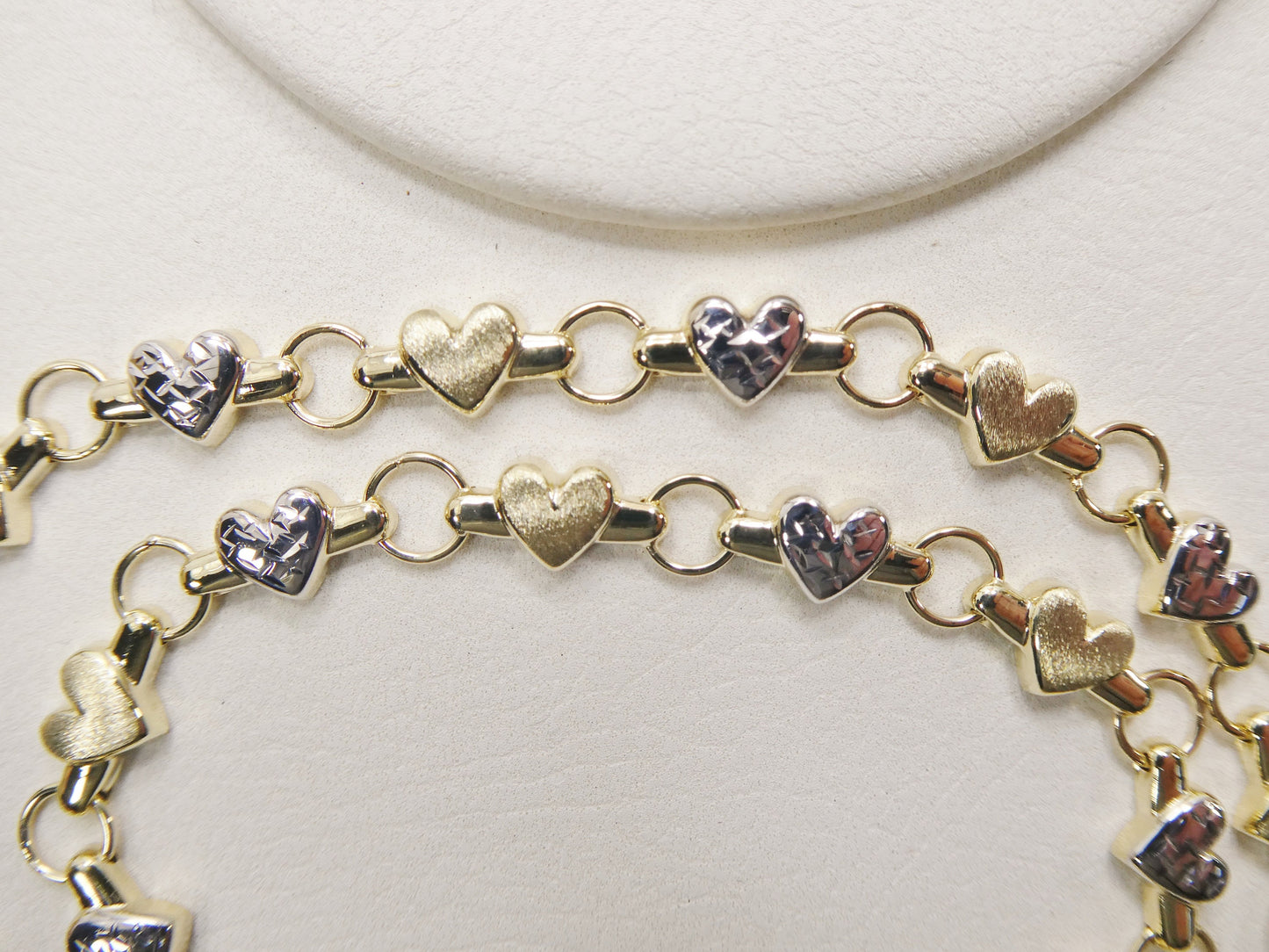 real 10k solid yellow gold 5.5/ 6.5 inch children/women xo heart two tone bracelet