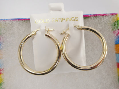 Real 10k Solid Yellow Gold Plain High Polish 30 mm Hoop Huggie Earrings