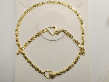 Real 925 Sterling Silver XO Heart Stampato Set Necklace and Bracelet