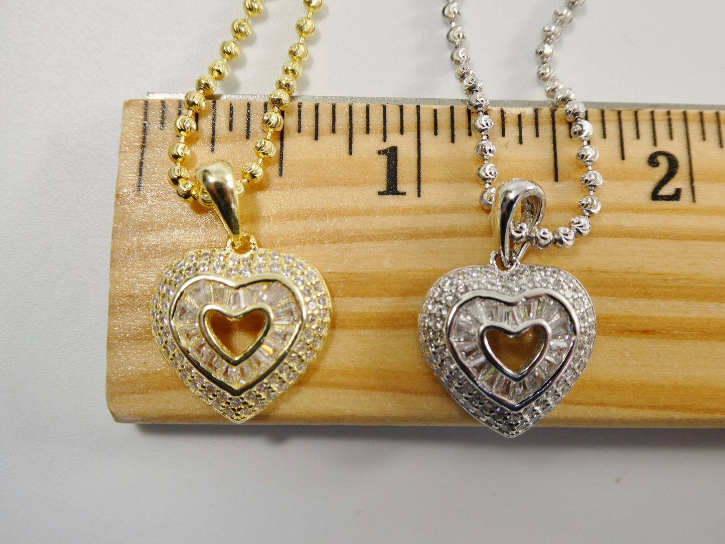 Sterling Silver Heart Necklace: 14k Gold Accent, Baguette Setting