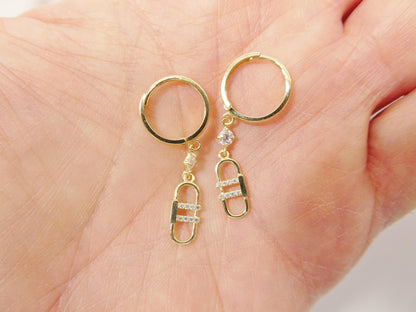 Real 10k Solid Yellow Gold Paperclip Dropping Earrings